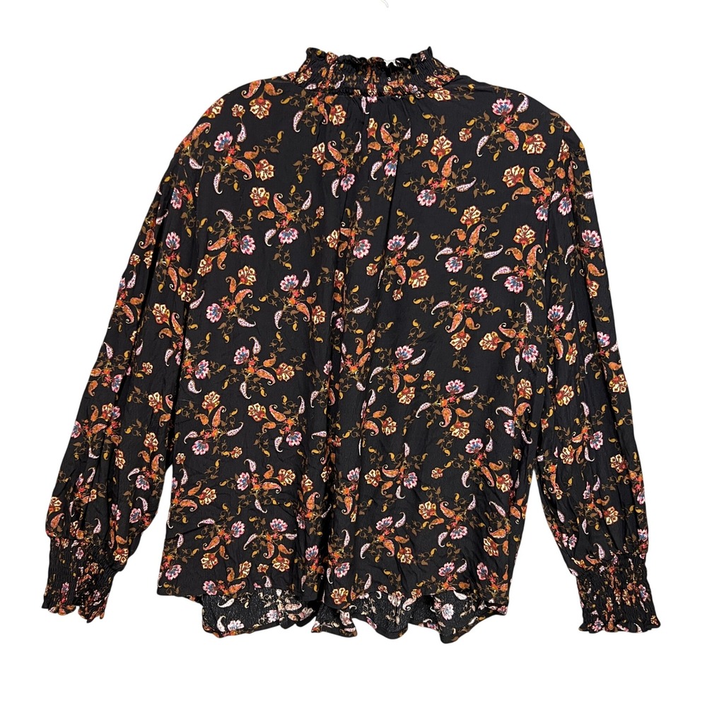 Sanctuary Blouse Black Floral Smocked Mock Neck 3XL Whimsigoth Peasant Witchy